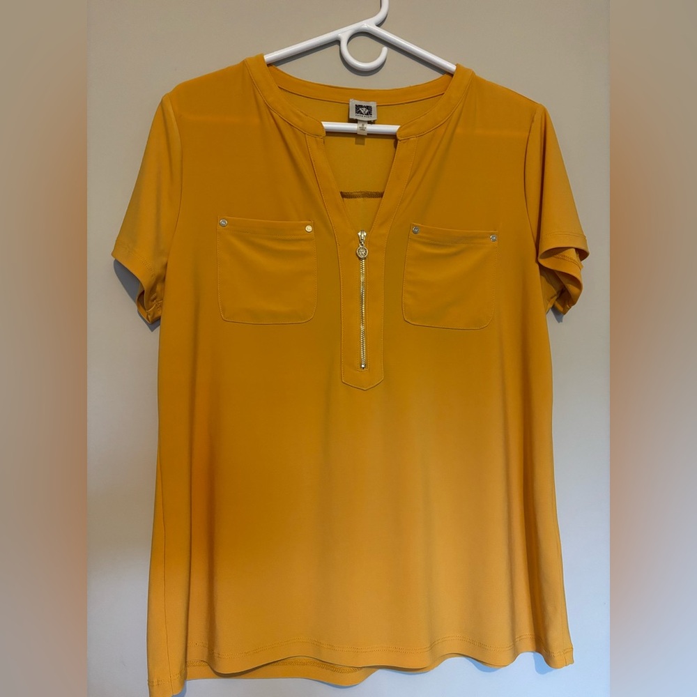 Anne Klein Mustard Blouse with Zipper Detail
